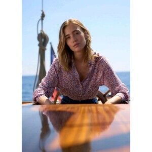 Saint James Molly Button Down Confetti Gauzy Shirt 100% Cotton Multicolor Sz 12